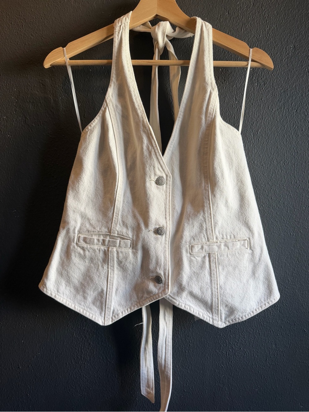 Target Cream Halter Button-Front Crop Top